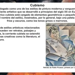 Retrato cubista de Pablo Picasso por Juan Gris, ejemplo de los estilos pictóricos vanguardistas del siglo XX, con formas geométricas y paleta de grises.