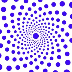 Círculos azules dispuestos en espiral, un ejemplo visual de la ley de semejanza, creando un efecto hipnótico.