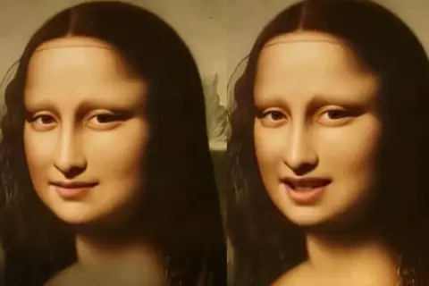 La Mona Lisa sonríe y habla por fotos, mostrando una expresión más animada.