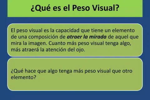 El peso visual es la capacidad de un elemento para atraer la mirada. Cuanto más peso visual tenga, más atención captará.