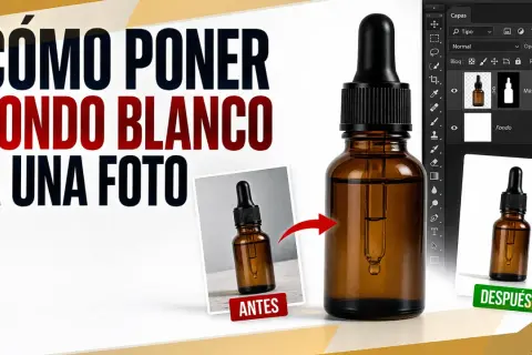 Tutorial para poner fondo blanco a una foto. Muestra un antes y después de una botella de vidrio con gotero.