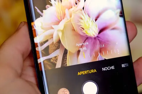 Un móvil captura unas flores con apertura f0,95. Las fotos del móvil muestran el detalle de los pétalos.