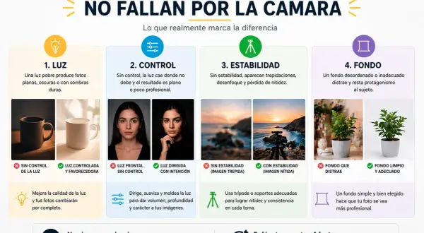 Guía de composición en fotografía: luz, control, estabilidad y fondo. Mejora tus fotos enfocándote en estos 4 factores.