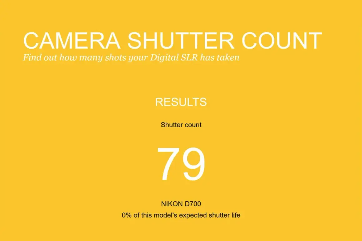 Resultado de camera shutter count: 79 disparos en una Nikon D700, apenas usada.