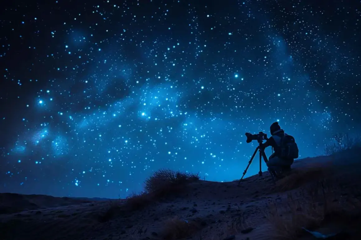 Persona en silueta captura la Vía Láctea en una **fotografía nocturna** desde una colina desértica.