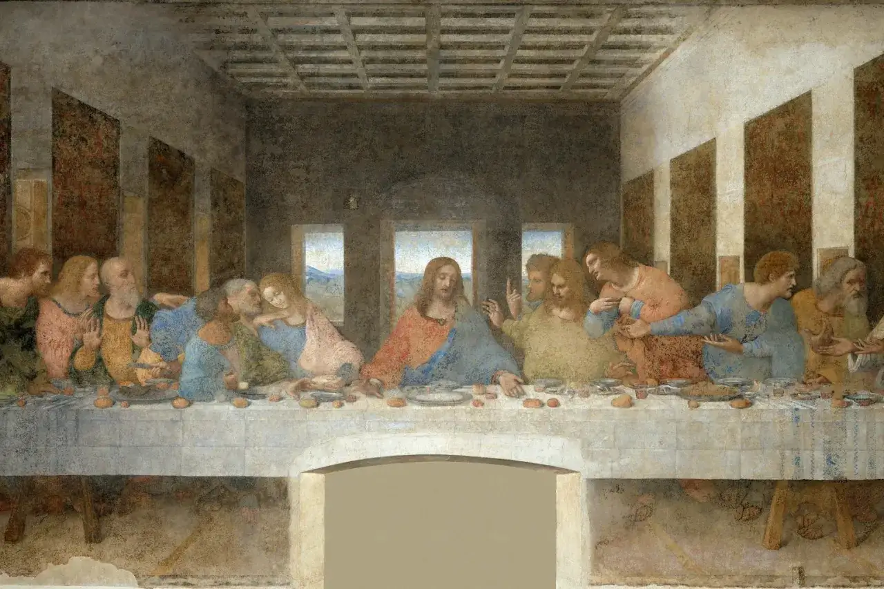 Jesús y sus apóstoles en La Última Cena. Un momento para hablar por fotos, capturando emociones y gestos.