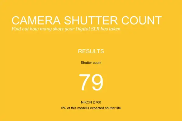 Resultado de camera shutter count: 79 disparos en una Nikon D700, apenas usada.